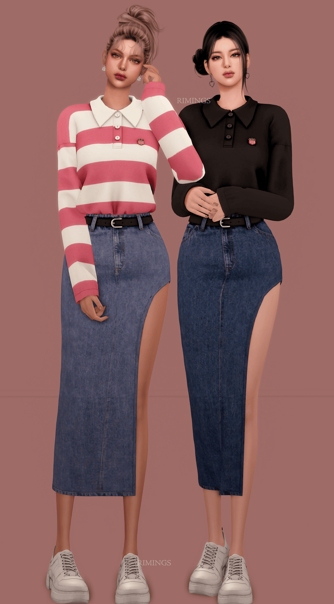 Галерея мода Комплект Long Sleeved Shirt & Midi Denim Skirt #2